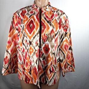 Chico's Blurred Ikat Alegra Open Front Jacket Blazer Women's 3 / XL / 16